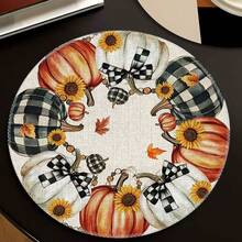 1/4/6pcs Autumn Collection Plaid Bow Pumpkin Wreath Hand-Painted Pattern Placemats, Made Of Polyester Fiber, Suitable For Home Kitchen, Kitchen Table Decoration And Party Scene Decoration - Multicolor - View 7