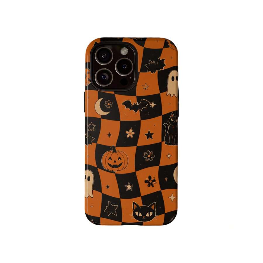 Cute Halloween Ghost Phone Case, Striped Pattern, Hard Shell, Compatible With IPhone 17 16 15 14 Pro Max Plus 13 12 11 - Multicolor - View 1
