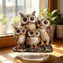 2D Flat Acrylic White & Gold Owl Figurine, New Style Home Bedroom Desktop Decor, Bohemian Style, Suitable For Home And Living Room Holiday Decoration, Great Gift - Ornament - View 6