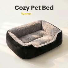 Thickened Plush Pet Bed Sofa - Non-Slip Rectangular Design, Multiple Sizes And Colors, Warm In Winter, Suitable For All Seasons, Soft Filling, Suitable For Small And Medium-Sized Dogs And Cats Sleep, Thickened Warm Square Pet Bed, Soft Plush Cat Bed Dog Bed, Small And Medium-Sized Dogs And Cats Home Sleep Mat, Soft Fluffy Plush Pet Bed, Warm And Comfortable Square Washable Pet Bed, Indoor Pet Sofa Bed, Suitable For Autumn And Winter - Multicolor - View 4