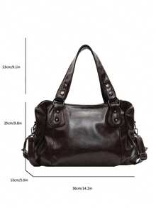 Women's Vintage Tote Bag, Rivet Decor Adjustable Dual‑Use Shoulder Crossbody Bag, Large Capacity Casual Handbag For Daily - Coffee - View 9