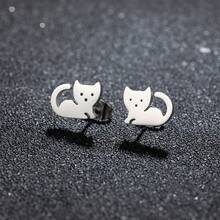 1對臥貓耳釘耳環 不鏽鋼 可愛小貓動物耳飾 女性女孩禮物 - GED629 - 查看 13
