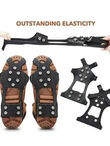 1 Pair Ice Cleats For Shoes And Boots, Silicone And Stainless Steel Anti-Slip Spikes, Traction Cleats For Walking Or Hiking On Ice And Snow - Black - View 5