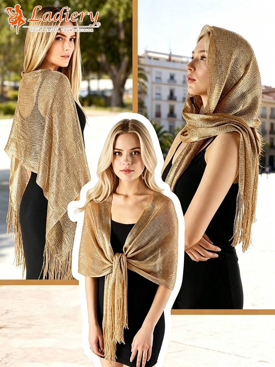 Buckle Evening Gown Shawl Scarf, Shiny Metallic Color Cashmere Shawl Scarf, For Women's Wedding Party - Multicolor - View 1