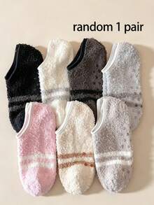 1/3/6 Random Women's Short Socks, Coral Fleece Fuzzy Floor Socks, Autumn/Winter Indoor Home Non-Slip Short Tube Sleep Socks, Suitable For Multiple Occasions - Multicolor - View 5