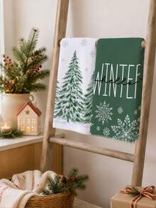 2PCS Kitchen Towels Christmas Tree Snowflake Print 40*60cm Minimalist Style Rectangular Microfiber Kitchen Towels, Dish Cloths, Tablecloths, Hand Towels, Christmas Home Decor, Bathroom Kitchen Decor, Housewarming Gifts For Neighbors, Perfect For Kitchen And Bathroom Use, Suitable For Housewives And Family Gatherings, Great Value, Essential Home Product - White - View 7