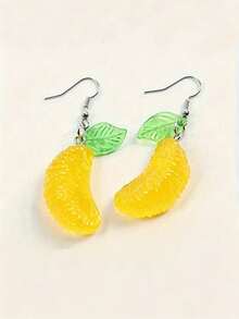 1 Pair Green Leaf & Big Yellow Pomelo Handmade Fun Orange Earrings, Realistic Food Summer Fruit Earrings - Earring - View 7