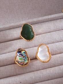 1pc Abalone Shell White Shell Minimalist Metal Elegant Personalized Ring For Women Daily Wear - Geometric Shape - View 2