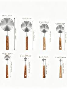 4pcs/8pcs Stainless Steel Baking Measuring Cup Set, Kitchen Liquid And Solid Measuring Tools, Including Measuring Cups And Measuring Spoons, Wooden Handle Measuring Tools For Baking, Cooking, Seasoning Spoons, Dry And Liquid Measuring Cups - Kitchen Baking Supplies - Silver - View 10