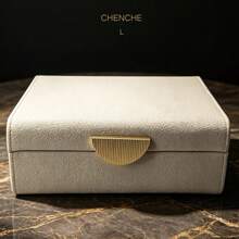 2pcs/Set Pebble Pattern PU Leather Jewelry Box With Lid, Rounded Corner Jewelry Storage Organizer, Crescent-Shaped Zinc Alloy Lock, Burgundy And Cream White, Bedroom Vanity Decor, Suitable For All Occasions Gift Box - Multicolor - View 28