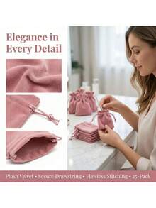 30pcs Velvet Jewelry Pouches With Drawstring, Soft Drawstring Gift Bags Suitable For Weddings, Parties, Valentine's Day And Anniversaries. - Multicolor - View 3