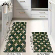 Green Faux Tile Printed Long Runner Rug, Indoor Home Decor, Kitchen Runner, Entryway Doormat, Hallway Entrance Decor, Bedroom Bedside Rug, Living Room Rug, Laundry Room Rug, Bathroom Mat, Suitable For Apartment, Dorm And Home Daily Decor - Multicolor - View 15