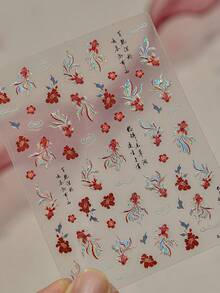 5D日式鯉魚美甲貼紙，紅金魚與梅花美甲貼花附書法裝飾，自黏式傳統藝術美甲用品，美甲師與DIY秋季美甲必備，1片 - 紅色 - 查看 6