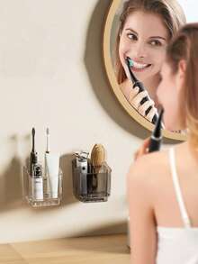 1pc Wall-Mounted Toothbrush Holder, Space-Saving Sink Countertop Storage, Detachable Toothbrush Rack, Independent Plastic Bathroom Storage Organizer, For Toothbrush And Toothpaste, Multi-Compartment Design, Wall-Mounted Toiletries Organizer - Multicolor - View 6