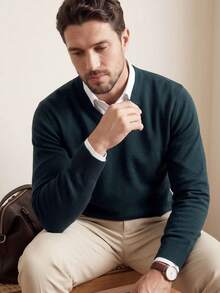 Men's Autumn/Winter Crew Neck Sweater, Stand Collar Business Commute Casual Knitwear, Comfortable For Banquet And Home Wear - Green - View 3