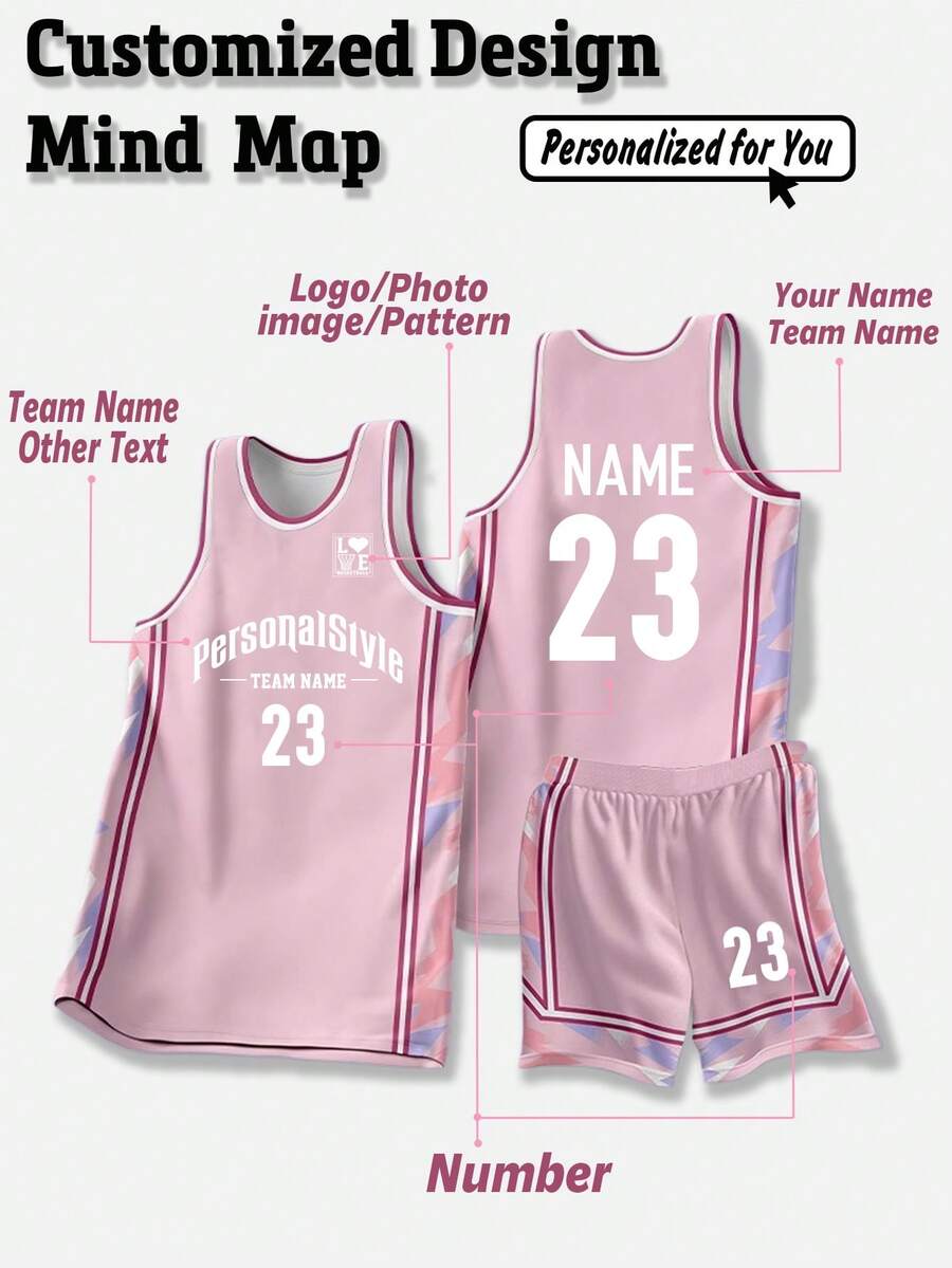 2pcs Personalized Basketball Jersey Set, Customizable Name, Number And Logo Print Tank Top + Shorts Sports Outfit, Best Gift For Friends, Suitable For School/Competition, Athleisure, Retro Basketball Aesthetic