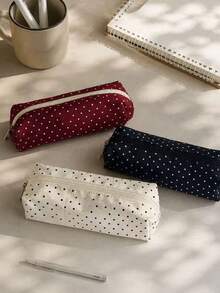 Korean & Japanese Style Polka Dot Pencil Case, Cute Fabric Zipper Pencil Pouch, Portable Lightweight Stationery Storage Bag, Suitable For Students And Office Use - Multiple Styles - View 9
