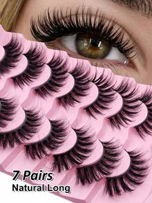 Sibeuna 7 Pairs Faux Mink Eyelashes False Eyelashes Crossed Natural Makeup Thick Dramatic Messy Eye 3D Curly Eyelashes - Black - View 1