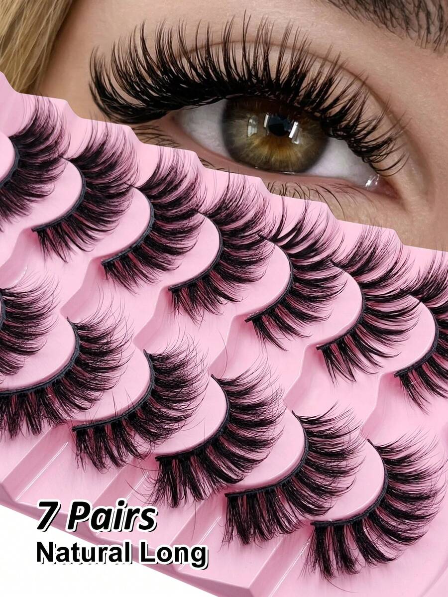 Sibeuna 7 Pairs Faux Mink Eyelashes False Eyelashes Crossed Natural Makeup Thick Dramatic Messy Eye 3D Curly Eyelashes - Black - View 1