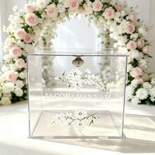 Clear Acrylic Lockable Wedding Card Box With Visible Window, Bohemian Style Wedding Reception Gift Card Storage Box, Can Hold Cash Envelopes And Greeting Cards, Suitable For Weddings, Birthday Parties, Baby Showers, Tabletop Decor - 1PC - View 2
