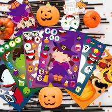 6/12pcs Make A Face Halloween Cartoon Character DIY Kids Stickers, Parent-Child Interactive Puzzle Toy, Featuring Zombie, Ghost, Pumpkin, Vampire Classic Images, Brain Development, Holiday Party Gift, Gift Packaging Sticker, Kindergarten Toy, Home Decor, Can Be Applied To Table, Notebook, Balloon, Suitcase, Refrigerator, Etc. - Mixed Color - View 7