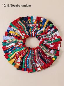 10/15/20 Pairs Random Christmas Creative Socks Multi-Pack, Various Santa Claus Snowman Reindeer Christmas Tree Jacquard Holiday Casual Socks, Soft Unisex Random Style Holiday Socks - Multicolor - View 2