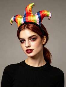 1pc/Set Halloween Funny Colorful Striped Clown Pointed Bell Headband, Party Costume Cosplay Headpiece, Holiday Photo Prop, Masquerade Ball Stage Performance Carnival Party Costume Accessory - Multicolor - View 5