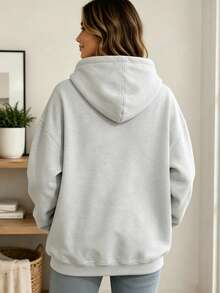 Sudadera con capucha de manga larga y bolsillo, de color gris, con estampado gráfico, ideal para el invierno, disponible en tallas grandes, perfecta para el día a día y para combinar en otoño/invierno. - A - Ver 3