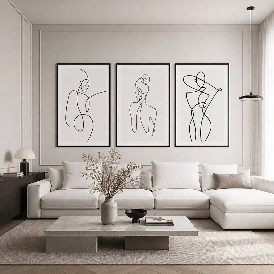 Set Of 3 Minimalist Line Art Canvas Wall Art, Abstract Female Body Figure Prints, Continuous Line Drawing Woman Posters, Modern Aesthetic Wall Decor For Living Room Bedroom Unframed - Multicolor - View 1