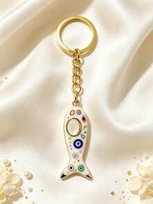 1/7pcs Vintage Evil Eye Fish-Shaped Keychain, Cute Personalized Colorful Painted Fish-Shaped Keychain Enamel Pendant Bag Charm, Niche Creative Accessory, Gift Small Ornament Car Key Chain, Friend Bestie Couple Keychain Key Ring - Multicolor - View 4