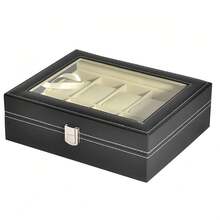 Estuche Organizador De Relojes Con 10 Compartimentos Caja Exhibidora De Piel Sintética Con Tapa De Cristal Y Almohadillas Removibles Almacenamiento Elegante Para Relojes Y Smartwatches - Negro - Ver 9