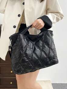 Premium Quality Large Capacity New Fashion Autumn/Winter Padded Shoulder Bag Commuter Casual Tote Bag - Black - View 11