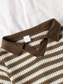 2pcs Autumn/Winter 3-7Y Girls Striped Jacquard Lace Long Sleeve Base Layer, Suitable For Daily Wear, Cute Casual, Student School Outfit Long Sleeve - Brown - View 6