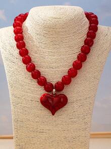 OABE 1pc Bohemian Style Festival Gift Multi-Color Beaded Necklace With Matching Heart Pendant, Suitable For Women - Heart Pendant Necklace - View 15