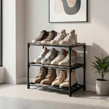 1pc Metal Stackable Shoe Rack, Sturdy And Durable Shoe Cabinet, Suitable For Entryway, Closet, Garage, Hallway Storage, Space-Saving Multi-Layer Storage Rack, Easy To Assemble, Perfect For Mudroom, Laundry Room, Bedroom, Dorm, Office Organization - Black - View 8