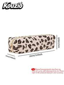 Corduroy Material, Nylon Zipper And Durable Polyester Lining Leopard Print Pencil Case. This Reusable Desktop Stationery Storage Box Is Ideal For Teens To Organize Office And Study Supplies. - Multicolor - View 4