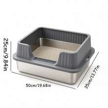 1pc Extra Large Stainless Steel Cat Litter Box, High Side Splash Guard, Detachable And Easy To Clean, Suitable For Indoor Cats - one-size - View 2