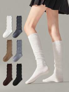 ZUJO 1 Pair Sweet Women's Hollow Lace Calf Socks, Slouchy Long Boot Socks, Preppy Style, Simple & Comfortable, Suitable For Spring, Autumn And Winter Wear - Multicolor - View 6