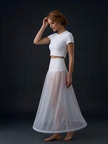 1pc Adult Steel Boned A-Line Elastic Waist Crinoline Petticoat Slip Underskirt For Wedding Dress, Prom, Party - White - View 7