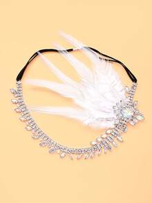 outingfit 1pc Silver Crystal & Black Feather Headband, Fashion Jewelry Headpiece For Women Wedding Party, Hair Accessory - Silver - View 7