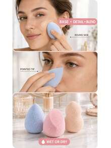 50PCS/30PCS/20PCS/10PCS/5PCS/1PC Super Soft & Bouncy Makeup Sponge, Dual-Use Dry/Wet Foundation Makeup Sponge, High Rebound Soft Makeup Sponge, Expands When Wet, Fine & Skin-Friendly, Helps Reduce Powder Absorption And Foundation Waste; Suitable For Foundation, Concealer, Loose Powder, Blush And Other Makeup, Pointed Design For Precise Application Around Eyes, Nose Wings And Other Detail Areas, Rounded Surface For Quick Large Area Foundation Application - Multicolor - View 3