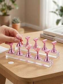 Magnetic Nail Display Stand, 10pcs Pink Nail Practice Holders With Acrylic Base, Professional Nail Training Tool For Press-On Nail Making, Essential For DIY And Nail Salon Display - Multicolor - View 8