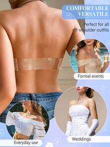 1pc Women's White Underwire Front Closure Lace Bra, Sexy Comfortable Lift Support Push-Up Lingerie, Strapless Bra - Beige - View 9