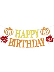 Pumpkin Happy Birthday Banner, Autumn Maple Leaf & Pumpkin Thanksgiving Birthday Party Decorations - Multicolor - View 8