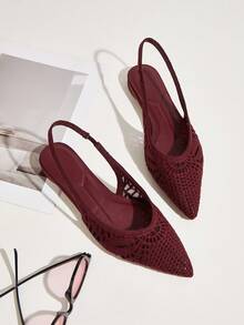 Women's Apricot Pointed Toe Closed Toe French Handmade Woven Slip-On Flat Mule Sandals - Burgundy - View 1