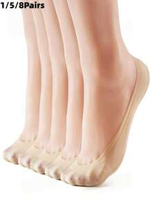 1/6/10 Pairs Women's Ultra Low-Cut Invisible Socks, Non-Slip Invisible Nylon Foot Socks, Suitable For Flats, Loafers, High Heels, Daily Wear - Multicolor - View 4