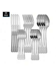 Stainless Steel Double-Sided Flower Cutlery Set, Creative Pattern Tableware For Home Kitchen And Hotel, Kitchen, Christmas Gift - Silver - View 8