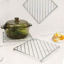 3pcs Stainless Steel Kitchen Heat Insulation Pads - Iron Electroplated Craft, Anti-Scald Cooling Rack, Square Tray, Used To Protect Hot Plates And Stove Tops, Stove Countertop Protection Mat, Easy To Hang, Can Insulate/Drain Water/Grill Rack/Kitchen Tool, Multi-Purpose Kitchen Essential - View 9