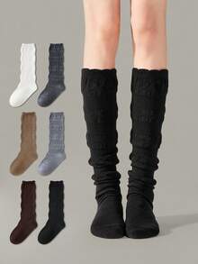 ZUJO 1 Pair Sweet Women's Hollow Lace Calf Socks, Slouchy Long Boot Socks, Preppy Style, Simple & Comfortable, Suitable For Spring, Autumn And Winter Wear - Multicolor - View 10