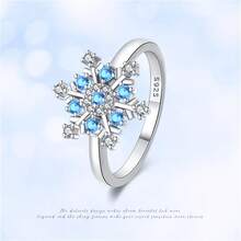 Vectoflux S925 Sterling Silver Women's Snowflake Ring Classic Engagement Wedding Jewelry - Baby Blue - View 2